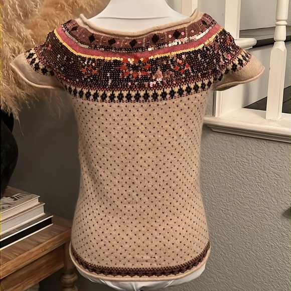 French Connection Lambswool & Sequin Cardigan Sweater Fair Isle Size Medium - Picture 4 of 6
